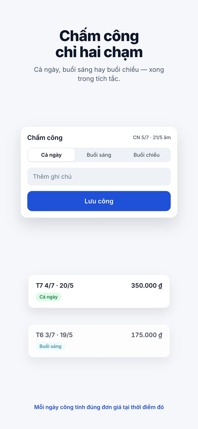 Chấm công nhanh trong hai chạm